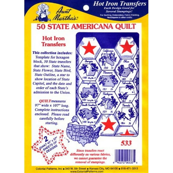 Aunt Martha's #533 50 State Americana Quilt