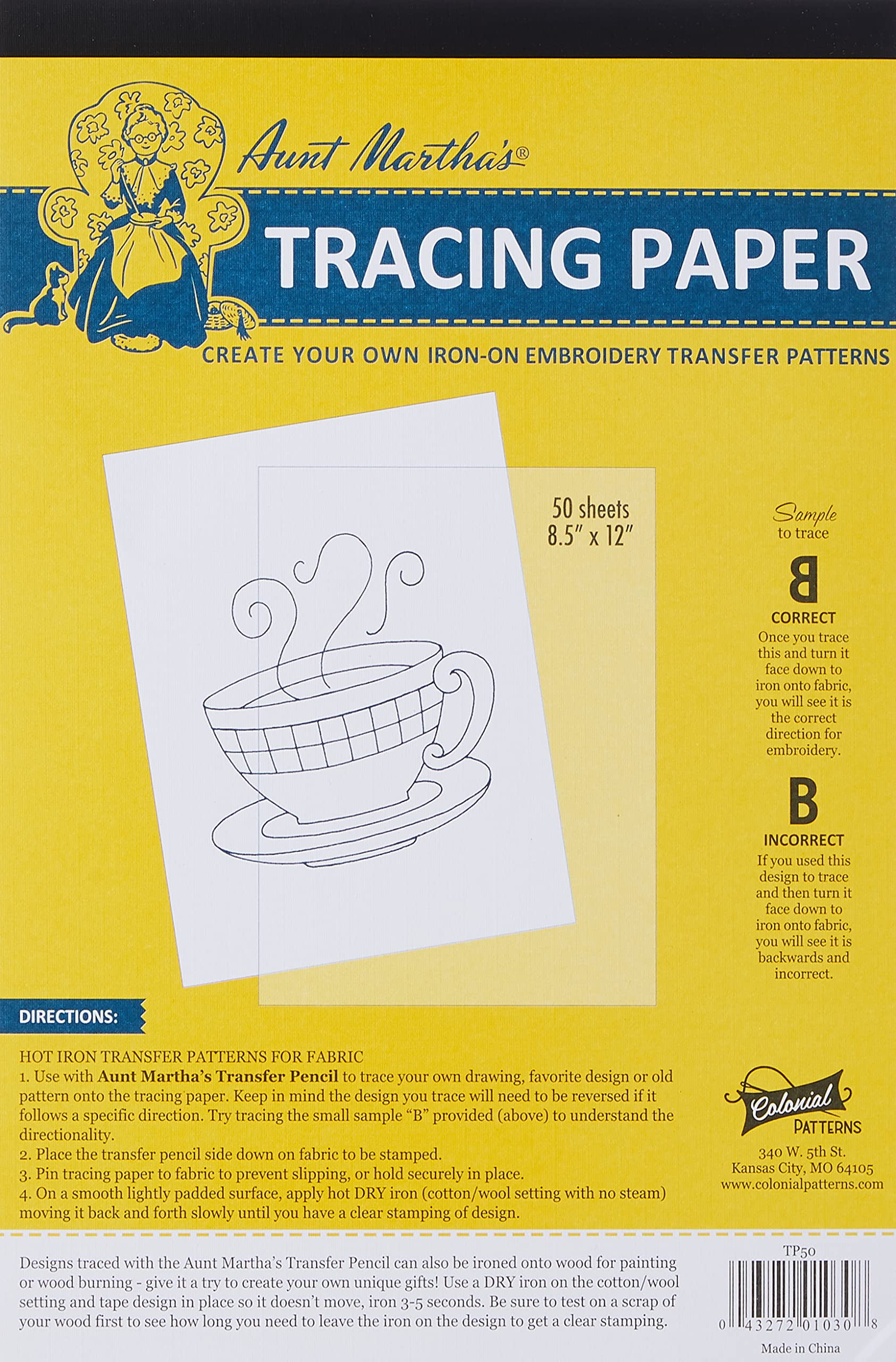 Aunt Martha's 8.5-Inch by TSF6 12-Inch Tracing Paper, 50-Sheet ...