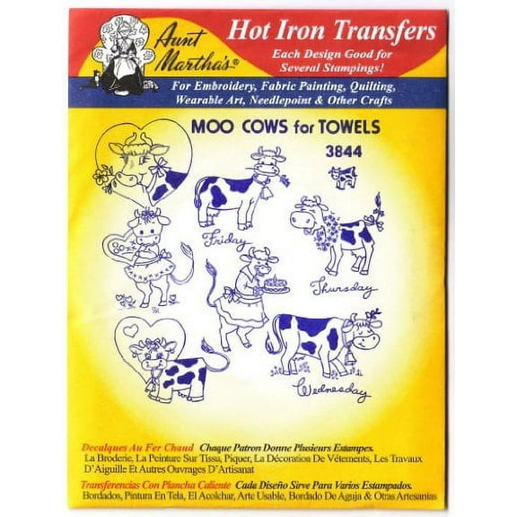 Aunt Martha's Hot Iron Transfers #3844 Moo Cows for Towels