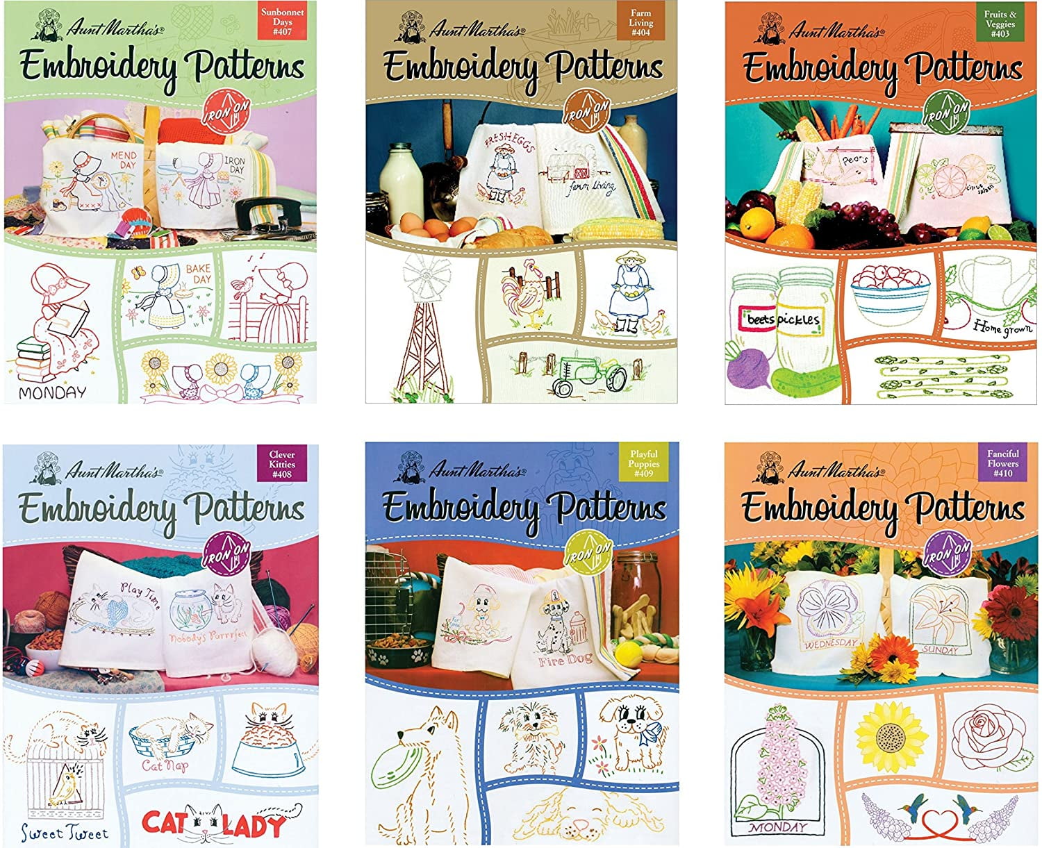 Aunt Martha's Embroidery Transfer Pattern Books, Variety Pack, 6 Books ...