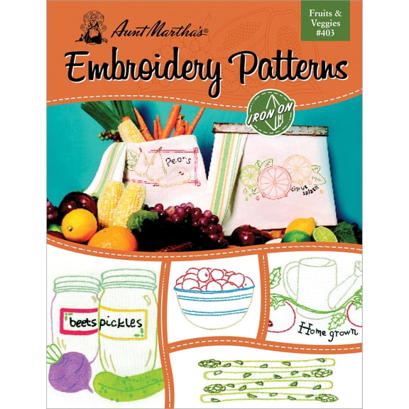 Aunt Martha's Iron-On Transfer Book-Fruits & Veggies