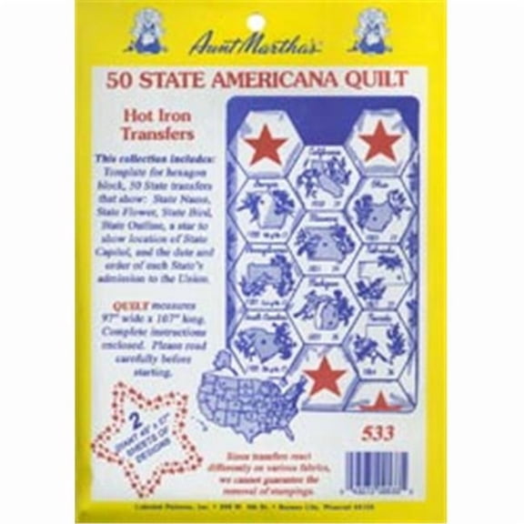 Aunt Martha's Iron-On Transfer Collections-50 State a Quilt