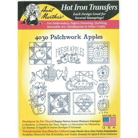 Aunt Martha's Patchwork Apples Hot Iron Embroidery Transfer for Fabric (18"x24" Sheet)