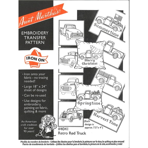 Aunt Martha's Retro Red Truck iron on embroidery patterns 4041