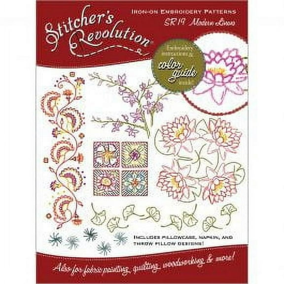 Aunt Martha's Stitcher's Revolution Iron-On Transfers - Modern Linens, 7x5 Inch Package