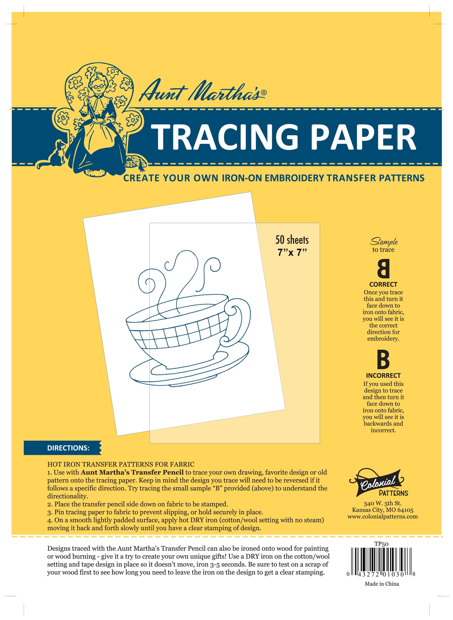 Aunt Martha's Tracing Paper 50 Sheets for Art Projects or to Create Your own Transfer Patterns