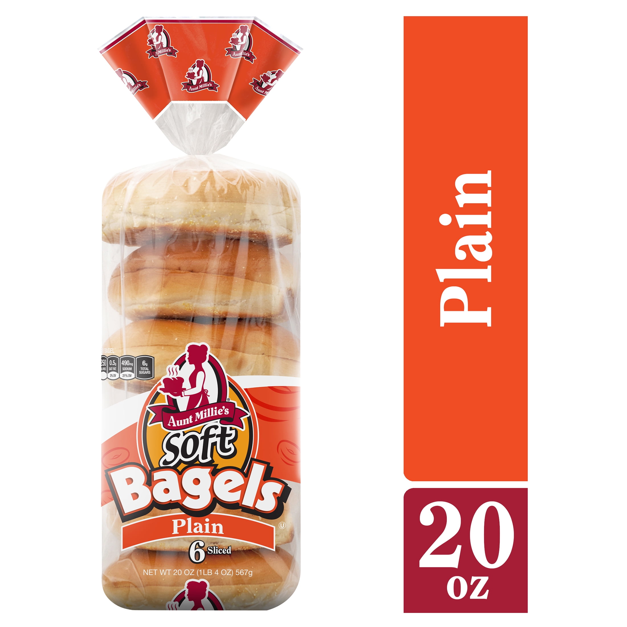 Aunt Millie's Bagels, Plain, 20 oz, 6 Count