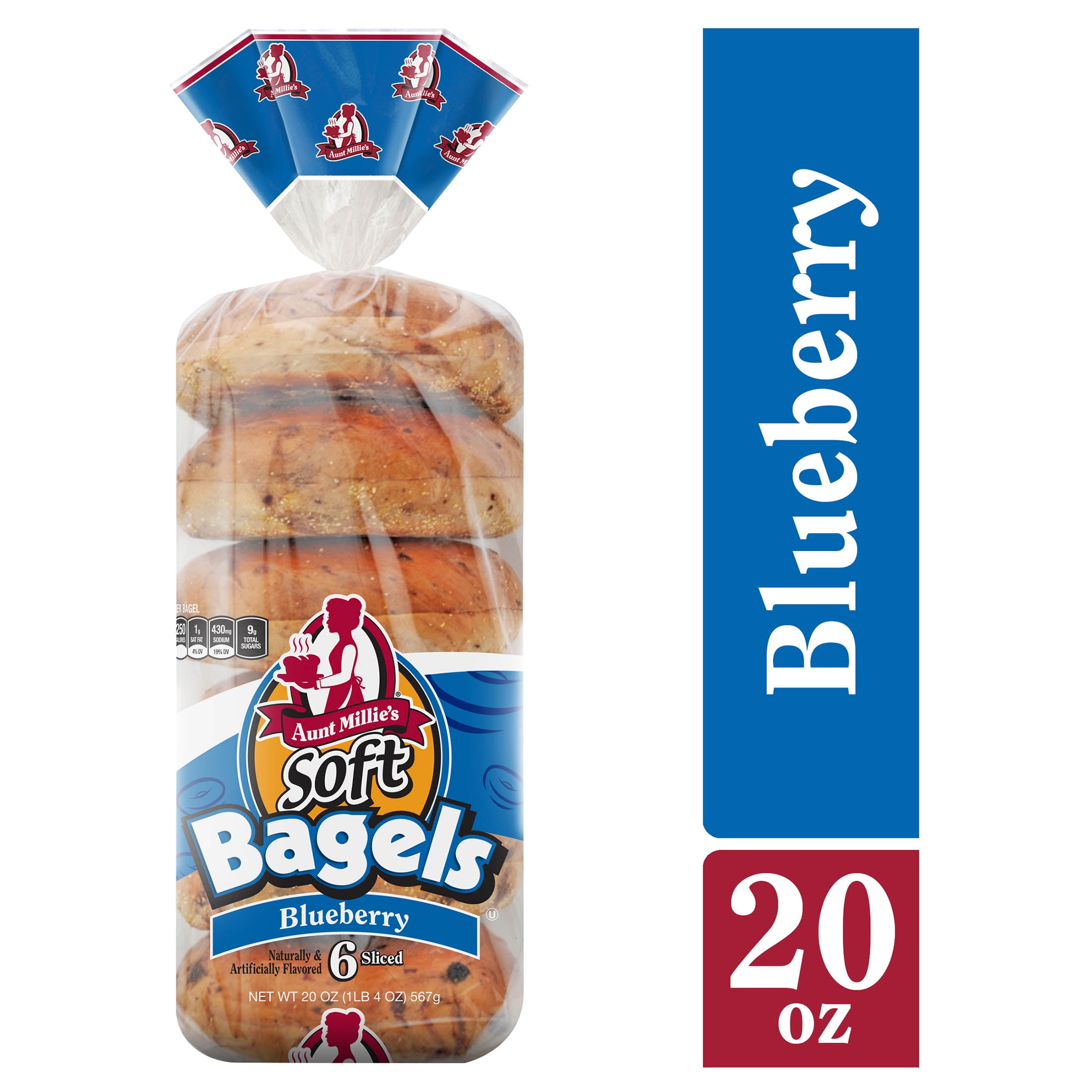Aunt Millie's Blueberry Soft Bagels, 20 oz, 6 Count