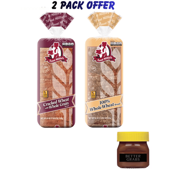 Aunt Millie's Cracked Wheat with Whole Grain Bread, 22 oz | Aunt Millie's 100% Whole Wheat Bread Loaf, 22 oz