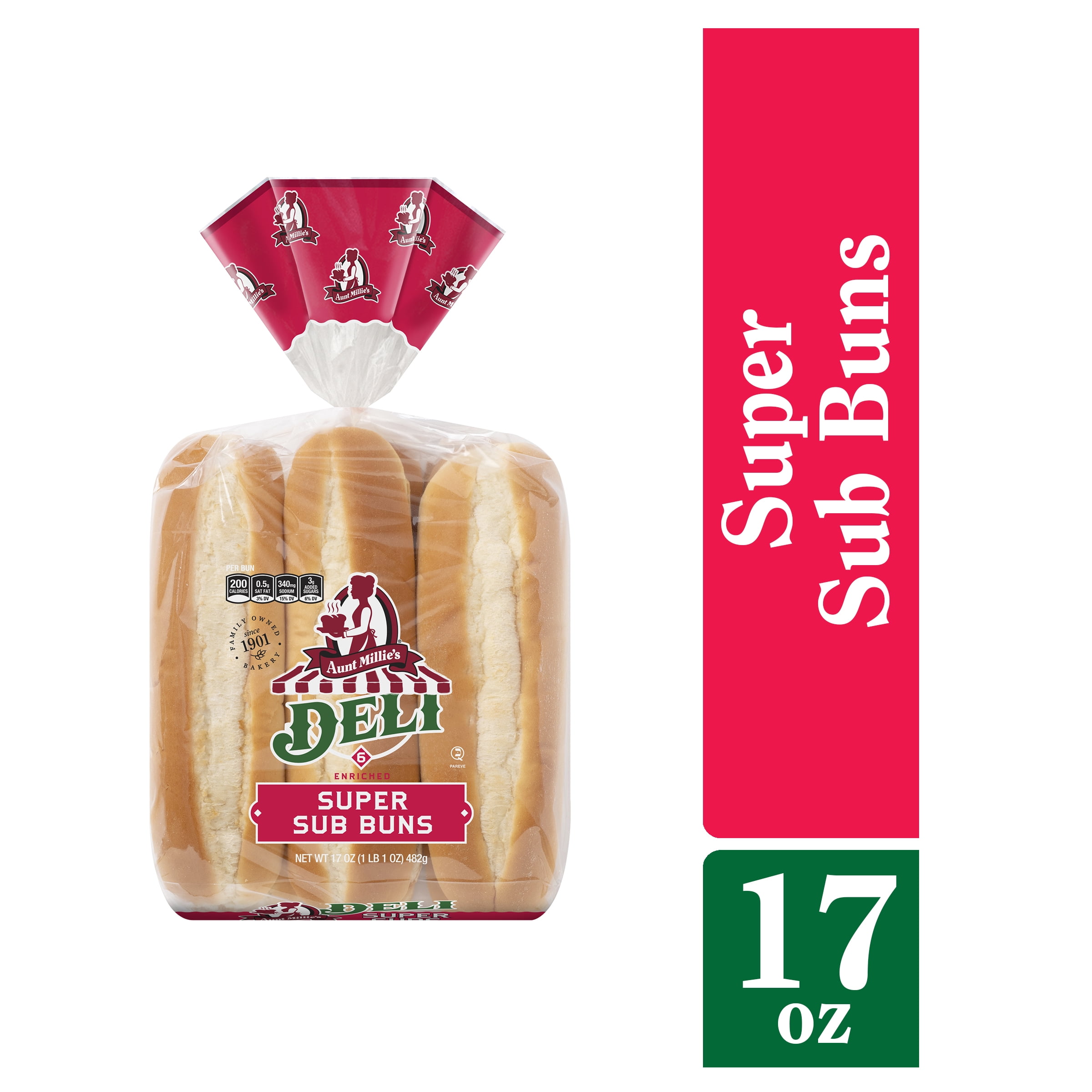 Aunt Millie's Deli Super Sub Buns, 6 count, 17 oz