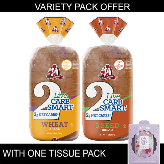 Aunt Millie's Live Carb Smart Wheat and 5 Seed Bread, Vegan, 2g Net Carbs, 0g Added Sugar, 9g Fiber, 14 oz