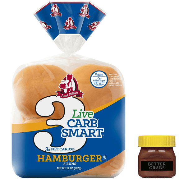 Aunt Millie's Live Carb Smart White Hamburger Buns, 14oz, 8ct