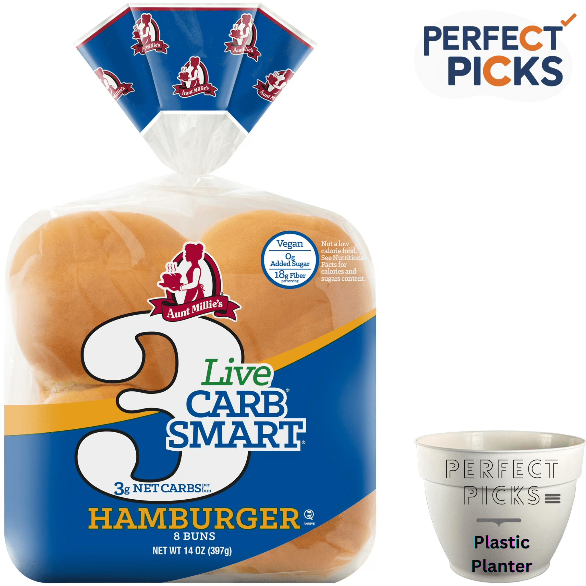 Aunt Millie's Live Carb Smart White Hamburger Buns, 14oz, 8ct