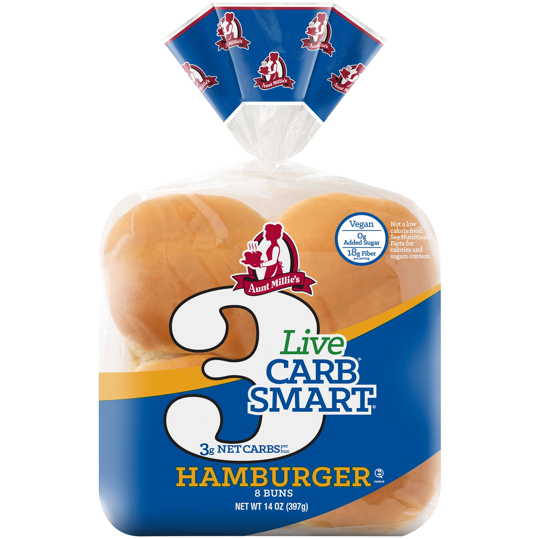 Aunt Millie's Live Carb Smart White Hamburger Buns, 14oz, 8ct