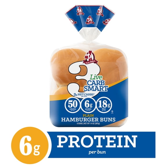 Aunt Millie's Live Carb Smart White Hamburger Buns, 14oz, 8ct