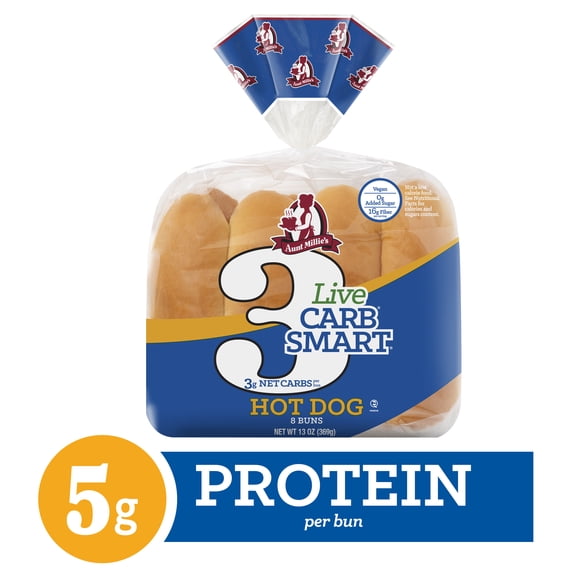 Aunt Millie's Live Carb Smart White Hot Dog Bun, 13oz, 8ct