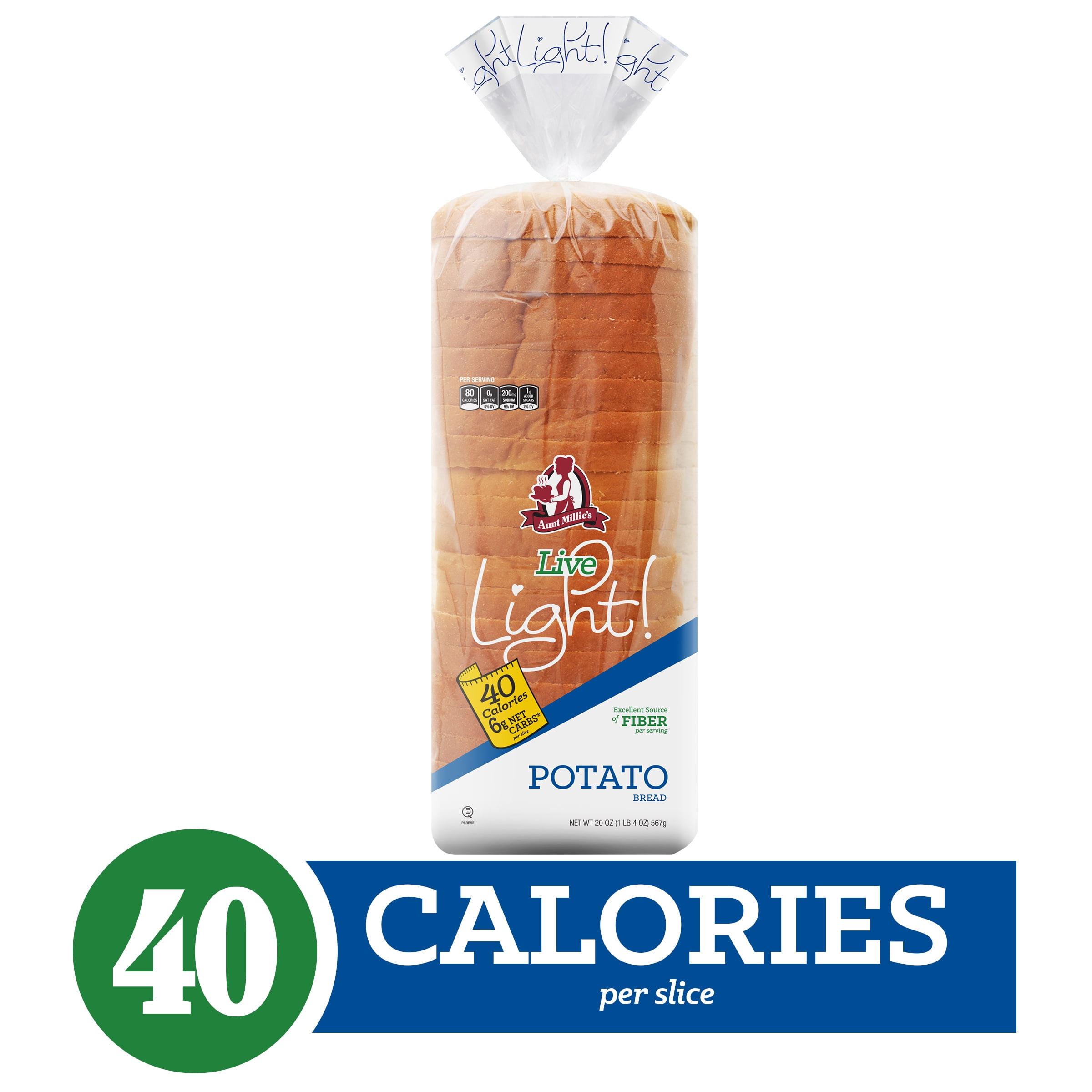 Aunt Millie's Live Light! Potato Bread, 20 oz, 24 Ct