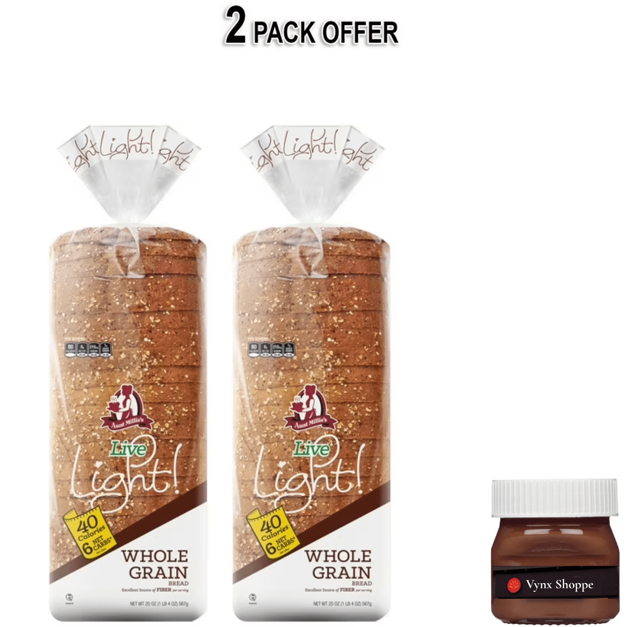 Aunt Millie's Live Light! Whole Grain Bread Loaf, 20 oz, 24 ct