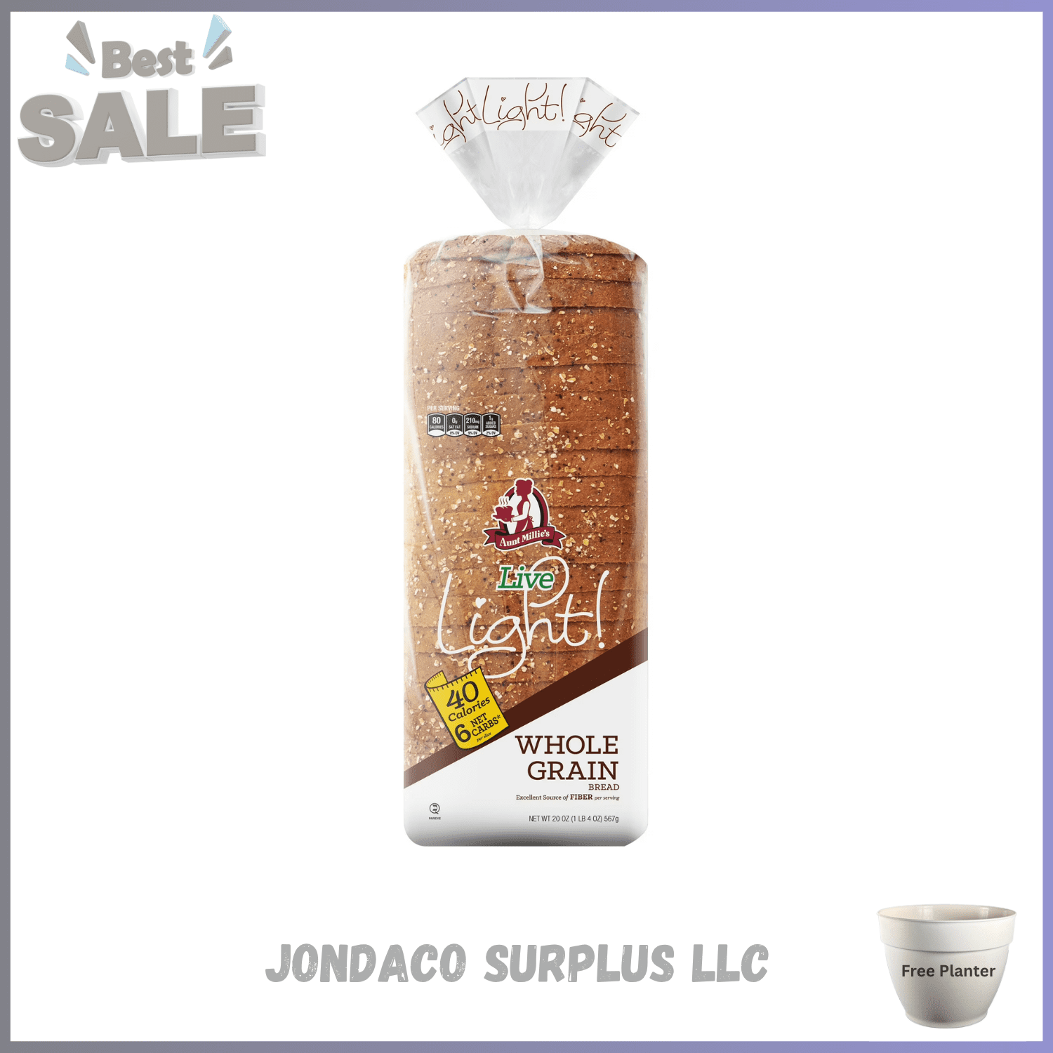 Aunt Millie's Live Light! Whole Grain Bread Loaf, 20 oz, 24 ct