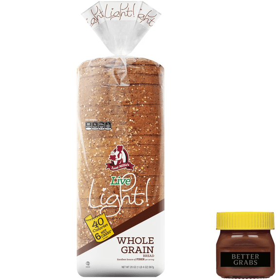 Aunt Millie's Live Light! Whole Grain Bread Loaf, 20 oz, 24 ct