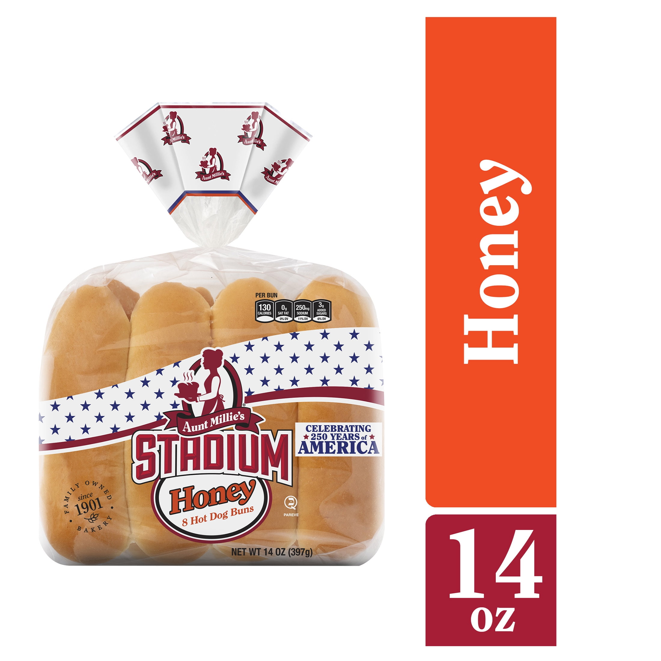 Aunt Millie's Stadium Honey Hot Dog Buns, 8 Count, 14 oz