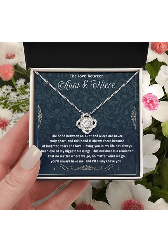 Aunt & Niece Gifts for Birthdays with Message Card and Gift Box, Love Knot Necklace, Mothers Day & Christmas, Wedding Day Gift from Bride to Aunt, Jewelry for Women