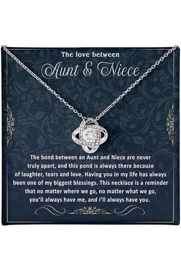 Aunt & Niece Gifts for Birthdays with Message Card and LED Box, Love Knot Necklace, Mothers Day & Christmas, Wedding Day Gift from Bride to Aunt, Jewelry for Women