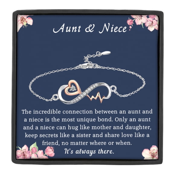 MASALADI Aunt & Niece Infinity Heartbeat Bracelet with Sentimental Message Card and Gift Box, Gifts for Niece from Aunt, Birthday