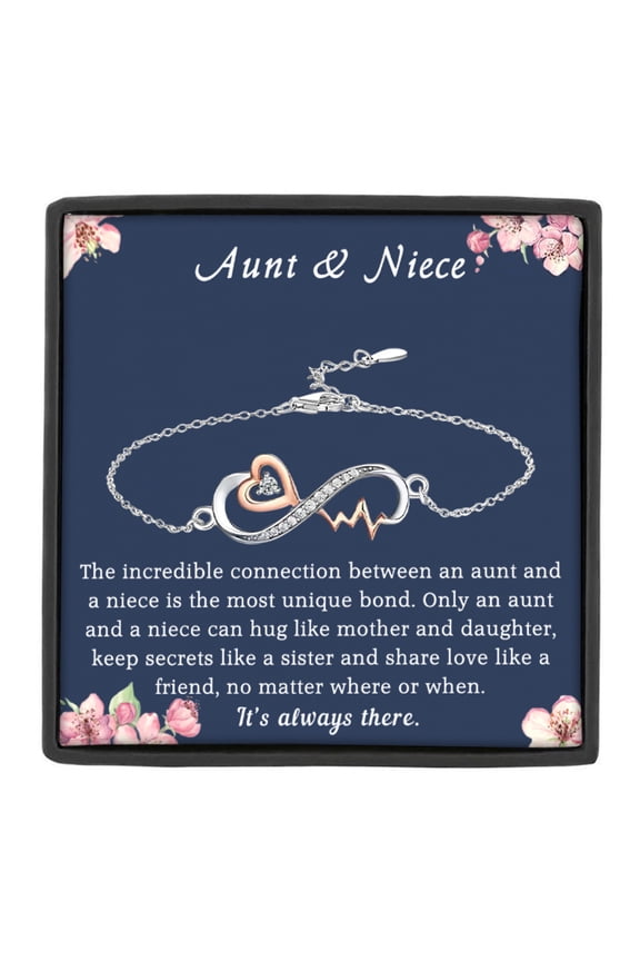 Aunt & Niece Infinity Heartbeat Bracelet with Sentimental Message Card and Gift Box, Gifts for Niece from Aunt, Birthday