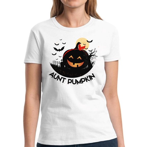Aunt Pumpkin Halloween T Shirt for Women - S M L XL 2XL 3XL Graphic Tee - Scary Happy Halloween Outfit Gift Funny Holiday Tee T-Shirt Ladies