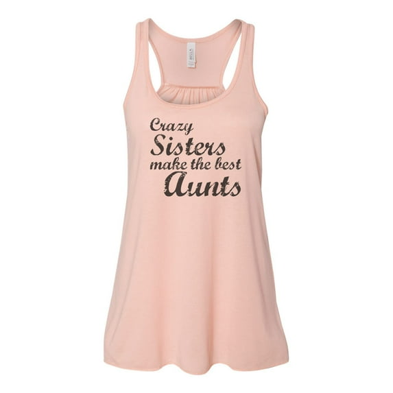 "Aunt Racerback, Auntie Tank Top, Crazy Sisters Make The Best Aunts, Aunt Baby Announcement, Aunt Baby Reveal, Auntie Tee, Sublimation T, Peach, MEDIUM"