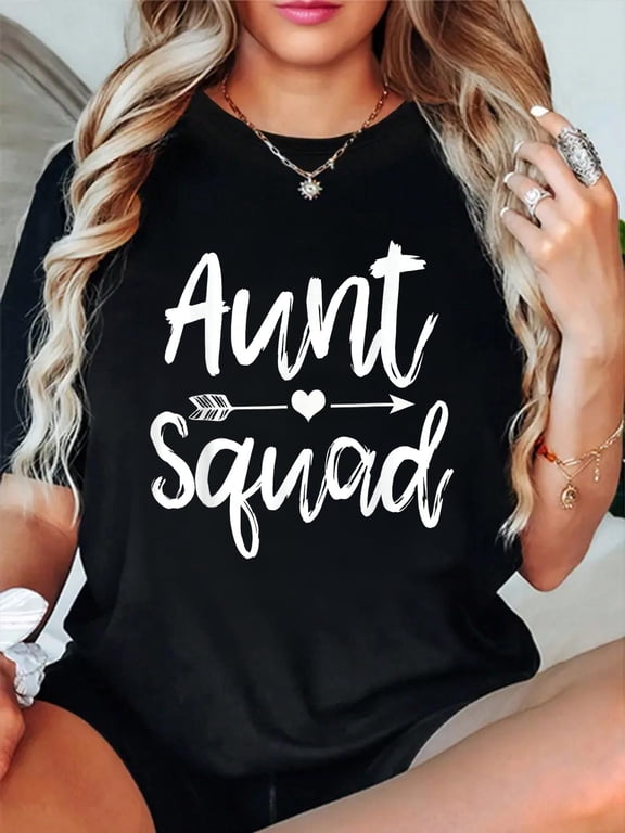 Aunt Squad T-Shirt Funny Aunt Auntie Arrow Funny Gift T-Shirt casual short sleeve crew neck cotton tee tops for women