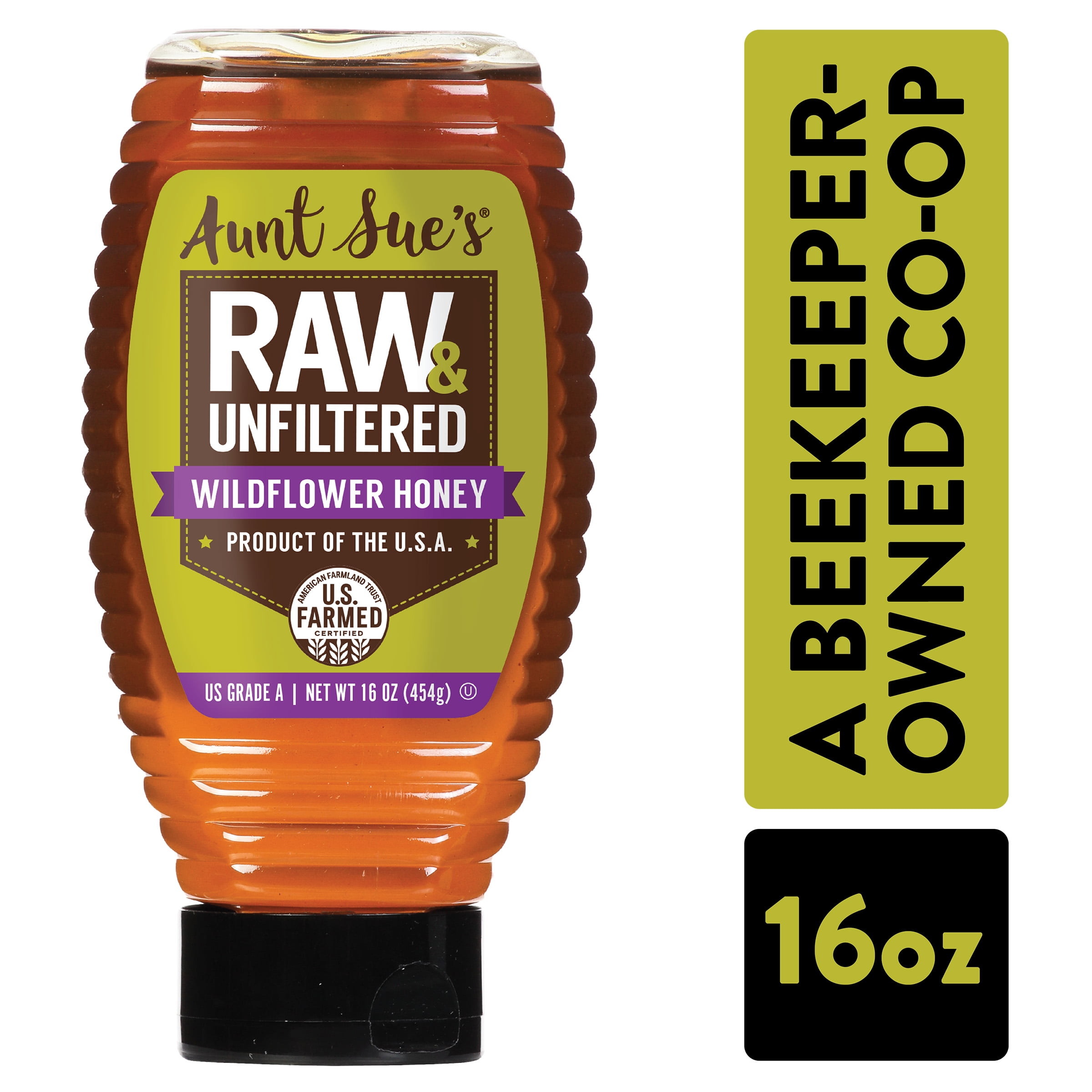 Aunt Sue's® Raw and Unfiltered Wildflower Honey 16 oz- All USA Honey
