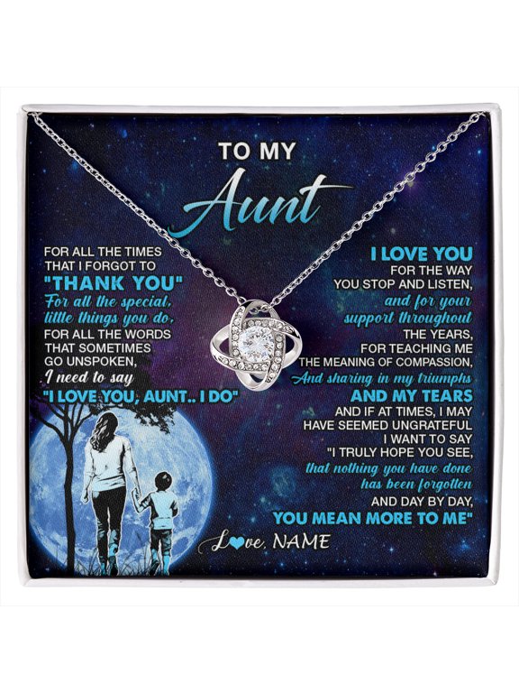Aunt Thank You Day By Day Love Necklace, Gold Love Knot Necklace