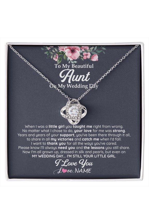 Aunt Wedding Day Necklace, White Love Knot Necklace