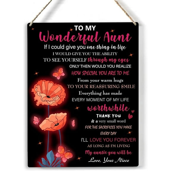 Aunt Wood Sign to My Wonderful Aunt Wooden Signs Rustic Hanging Plaque Home Wall Art 8x10, Perfect Aunt Sign Wall Decor for Home Bedroom