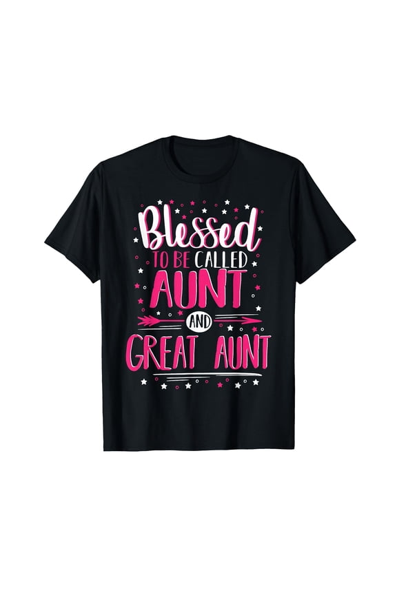 Aunt and Great Aunt Celebration T-Shirt - Colorful Text Design on Black T-Shirt
