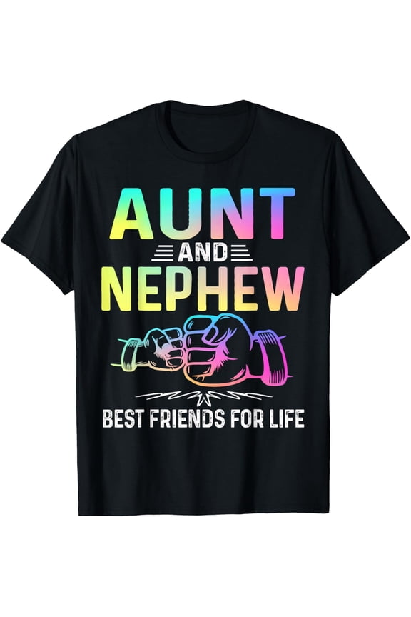 Aunt and Nephew Best Friends For Life Fist Bump Rainbow Retro Colorful Family Gift T-Shirt