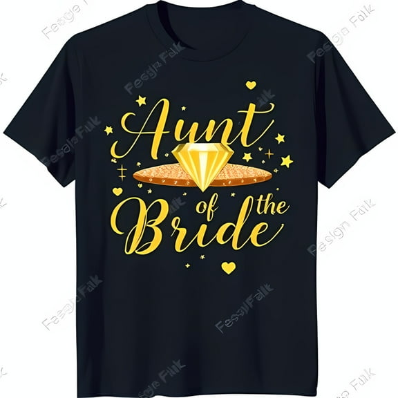 Aunt of the Bride Black T-Shirt with Ring & Stars