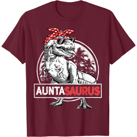 Auntasaurus T rex Dinosaur Auntie Saurus Family Matching Unisex T-Shirt for Men Women,Maroon Color,Size L