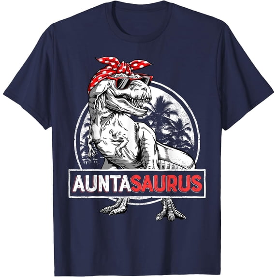 Auntasaurus T rex Dinosaur Auntie Saurus Family Matching Unisex T-Shirt for Men Women,Navy Color,Size M