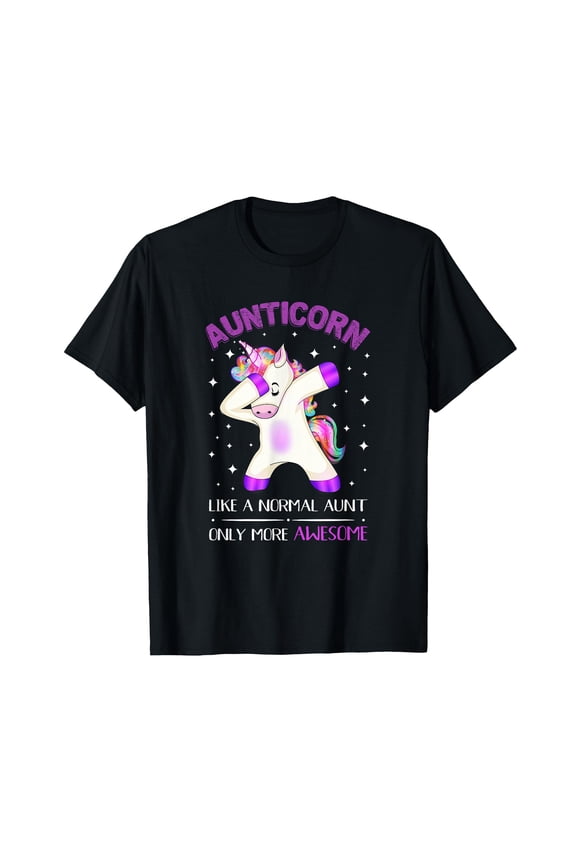 Aunticorn Dabbing Unicorn T-Shirt - Cute Cartoon Design with Stars for Awesome Aunts