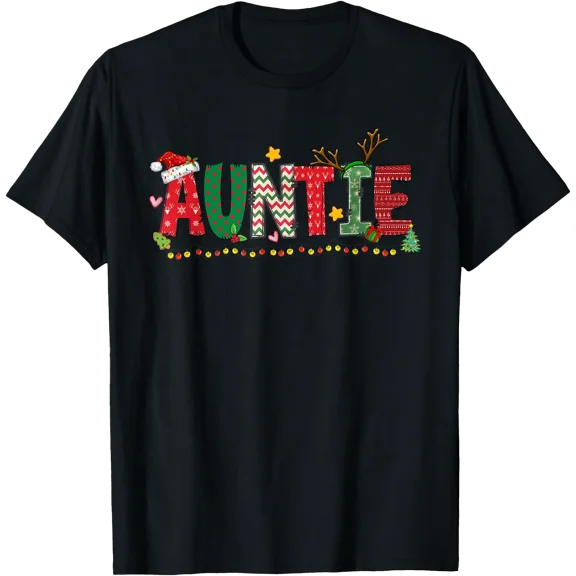 Auntie Claus Christmas Lights Pajama Family Matching T-Shirt Unisex S-5XL Hot Trending Shirt Birthday Gift