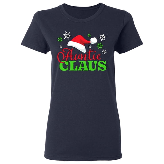 Inktastic Auntie Claus with Christmas Santa Hat and Snowflakes Women's T-Shirt