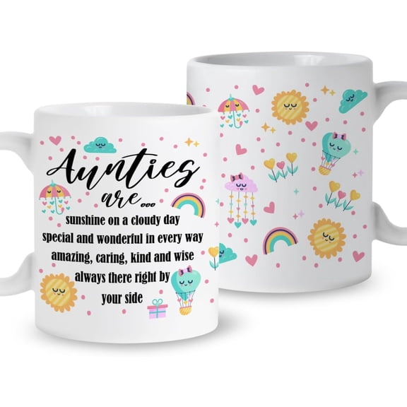 Auntie Coffee Mug Gift, Aunties Are Sunshine on a Cloudy Day, Aunt Mug Gift from Niece Nephew, Christmas Birthday Gift for Auntie, Best Aunt Ever Appreciation Gifts, Ceramic 11oz