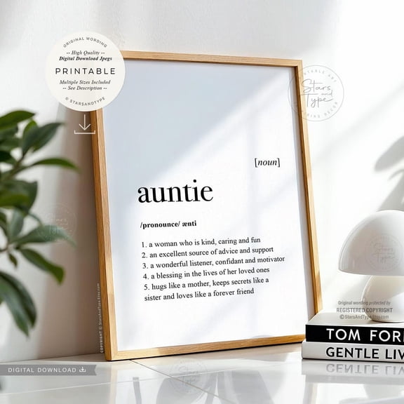 Auntie Definition Dictionary Quote Poster, Unframed Size 8x12