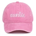 thumbnail image 1 of Auntie Embroidered Baseball Cap, Pink Washed Distressed Denim Dad Hat with Text Design, Adjustable Casual Hat for Women, Pregnancy Announcement Gift for New Auntie, Matching Couple Cap, 1 of 2