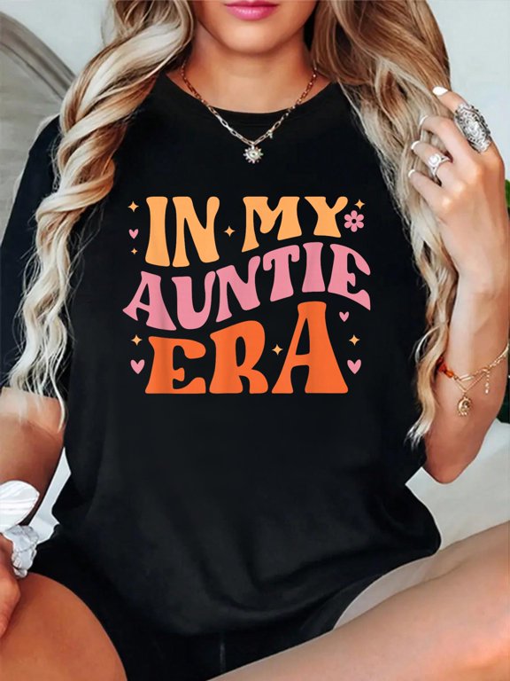 In My Auntie Era for Cute Aunt Life Retro Groovy Mothers Day Relaxed Fit Classic Comfort Cotton T-Shirt Women's Men's Graphic Tee Crew Neck summer vacation Tops