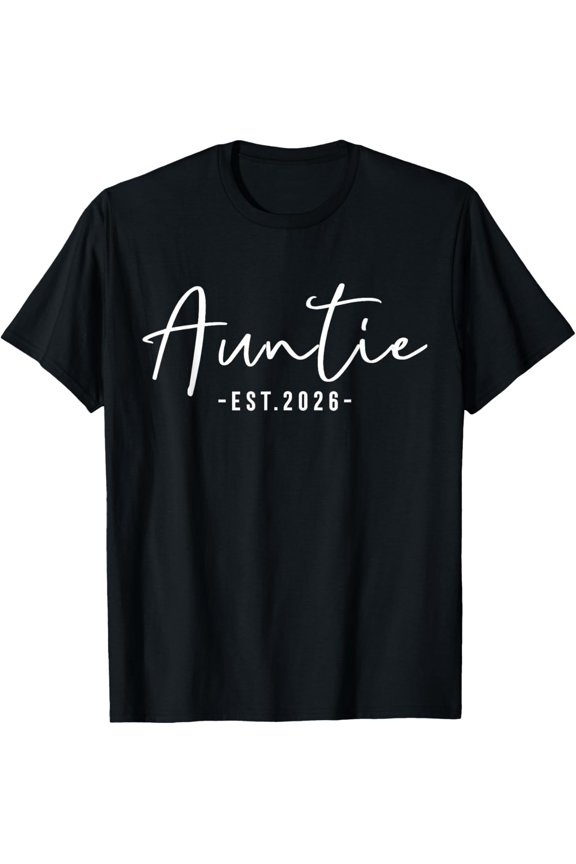 Auntie Est 2026 Women's T-Shirt Retro Script New Aunt Announcement Gift Short Sleeve Tee