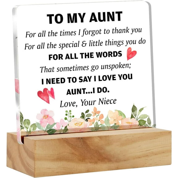 Auntie Gift Aunt Gifts From Niece, to My Aunt for All the Times I Forget to Thank You Desk Decor Square Acrylic Desk Plaque Sign With Wood Stand Home Desk Sign Keepsake Present